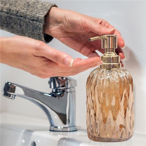 Nusteel GLA328C-6 Amber Glass With Gold Colored Steel Soap & Lotion Pump